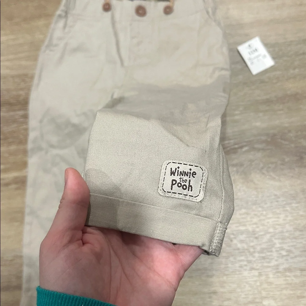Disney Beige and Navy Baby Pants and suspenders  - Winnie the Pooh - Picture 2 of 3